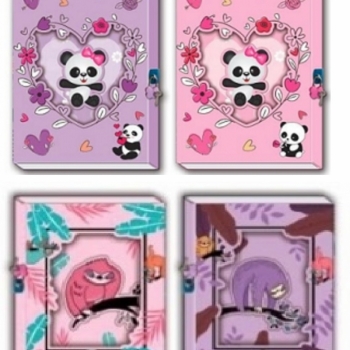 imagem Diário PREGUIÇA ou URSINHO PANDA 12,70x18,80cm  com 60 folhas cadeado e 2 chaves 