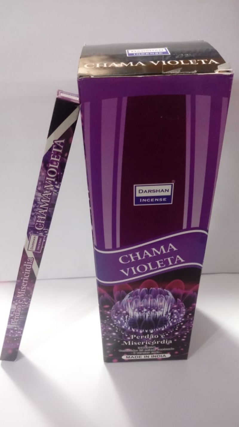 imagem INCENSO DARSHAN - Chama Violeta - perdão e misericórdia - Caixinha c/8 varetas em cada e/ou Caixa grande contendo 25 caixinhas 