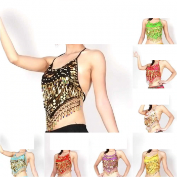 imagem Top de moedas barriga coberta pra dança, sutiã/ top/blusa/colete - traje ajustável bellydance.