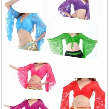 imagem Roupas de dança do ventre top/ Blusa Ciganinha sexy - laço superior frente cruz Tipo V pescoço alargamento manga superior.   Tamanho Único. 