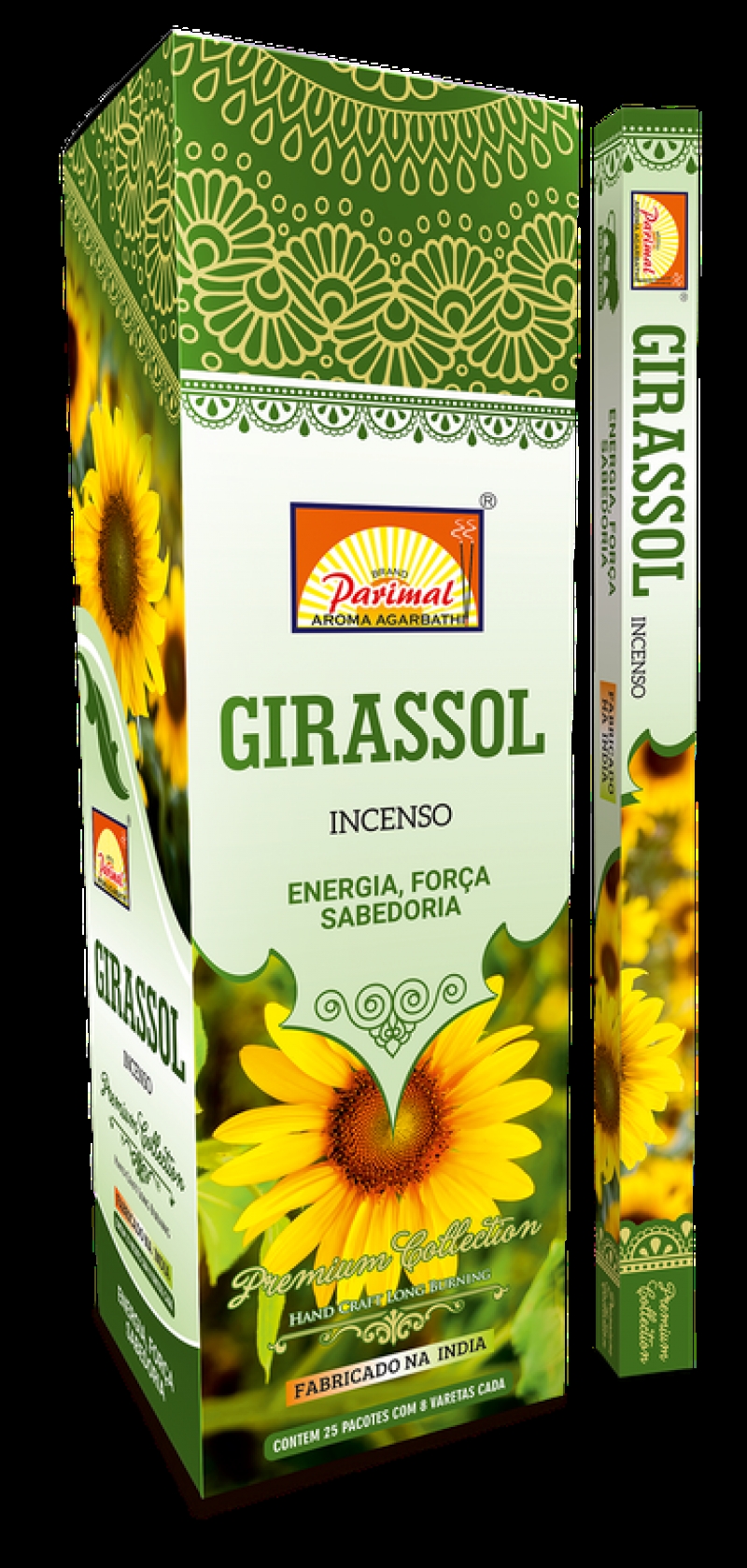 imagem INCENSO PARIMAL - Girassol - energia, força, sabedoria - Caixinha c/8 varetas em cada e/ou Caixa grande contendo 25 caixas de 8 varetas