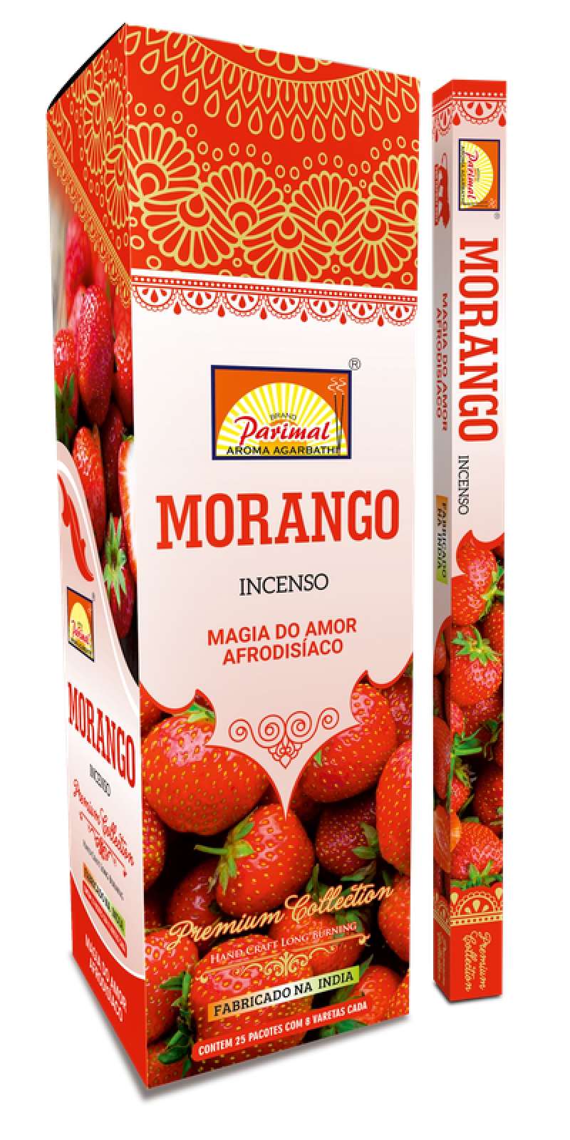 imagem INCENSO PARIMAL - Morango - magia do amor, afrodisíaco - Caixinha c/8 varetas em cada e/ou Caixa grande contendo 25 caixas de 8 varetas