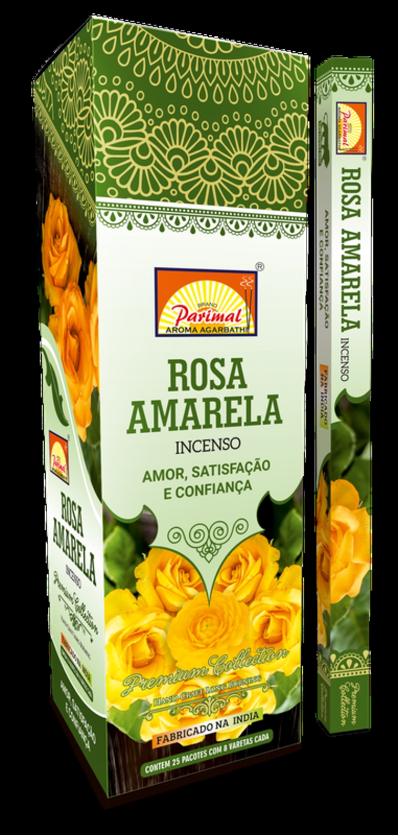 imagem INCENSO PARIMAL - Rosa amarela - amor, satisfação e confiança - Caixinha c/8 varetas em cada e/ou Caixa grande contendo 25 caixas de 8 varetas
