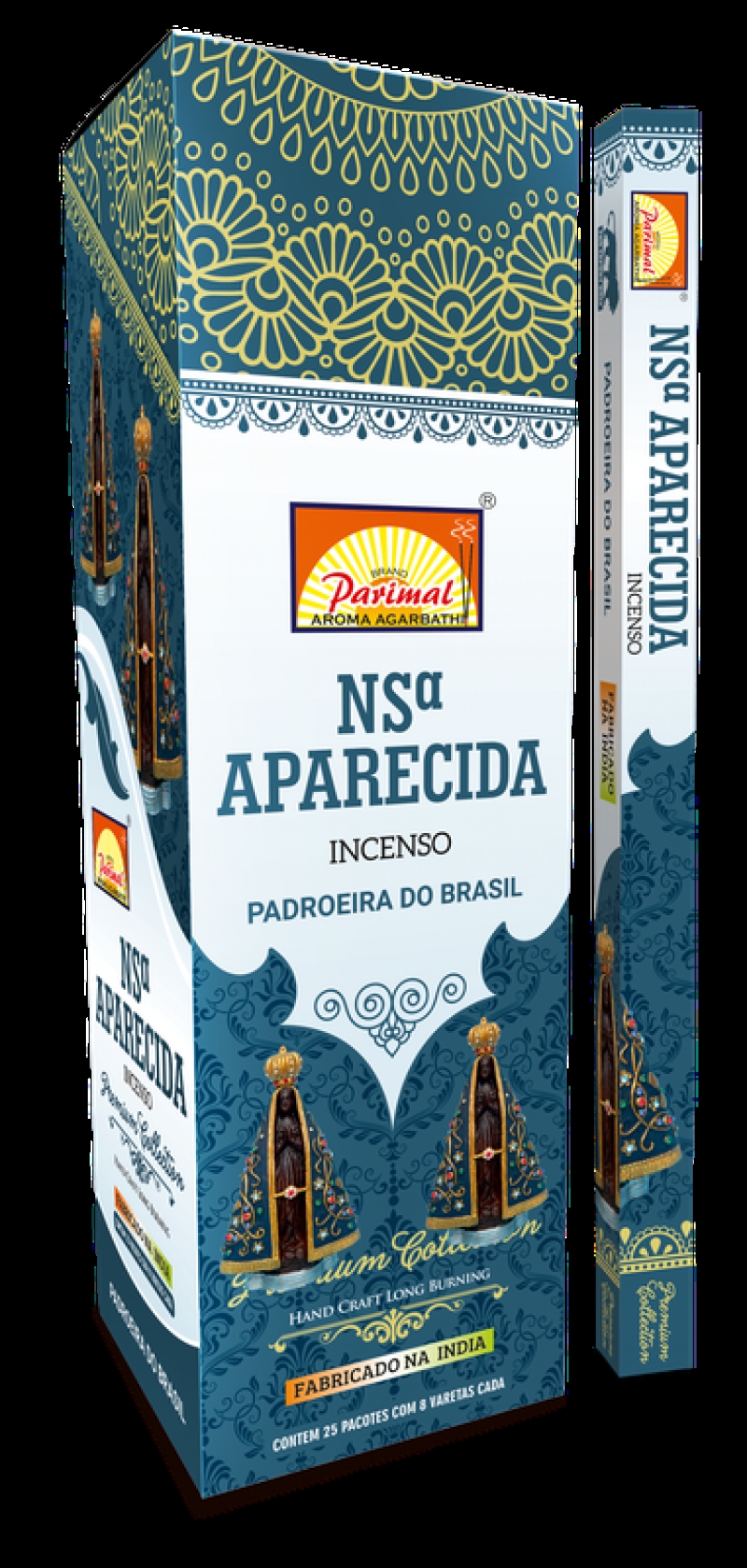 imagem INCENSO PARIMAL - N. SA. Aparecida  - Padroeira do Brasil - Caixinha c/8 varetas em cada e/ou Caixa grande contendo 25 caixas de 8 varetas