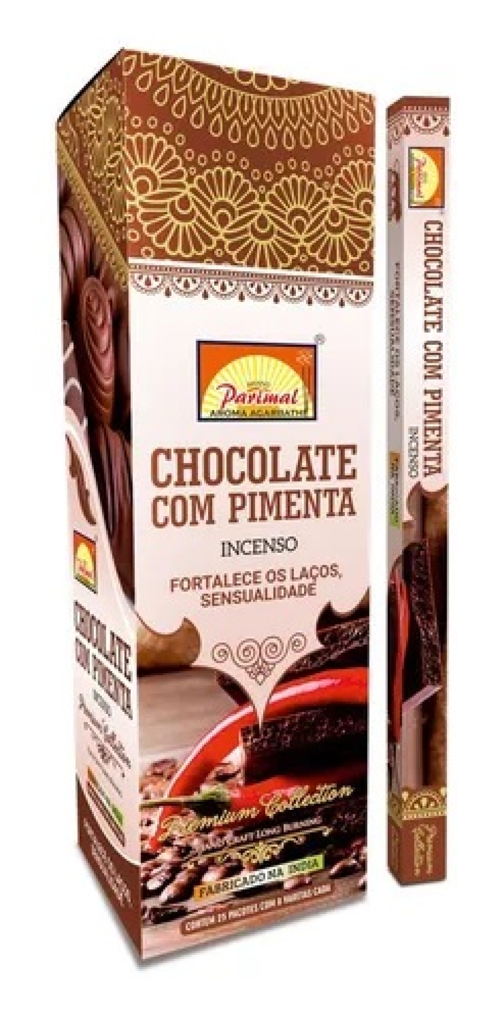 imagem  INCENSO PARIMAL -  Chocolate Com Pimenta - Fortalece os laços e sensualidade - Box c/8 varetas em cada e/ou Box Com 25 Caixinhas